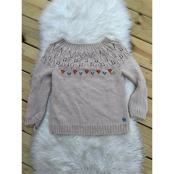 Handmade Floral Knit Tan Sweater - Picture 1 of 5